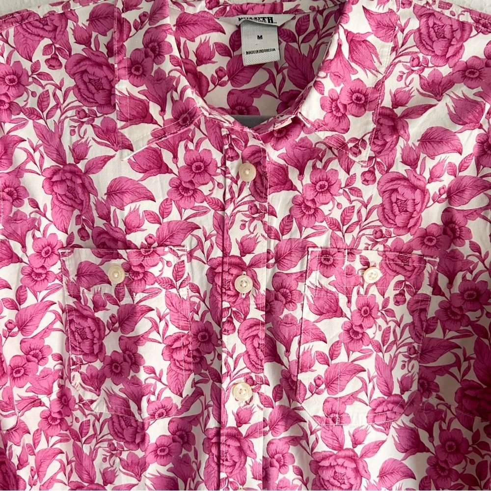 Duluth Women's Printmaker Cotton Poplin Long Sleeve Shirt Pink Floral Medium - Picture 2 of 6